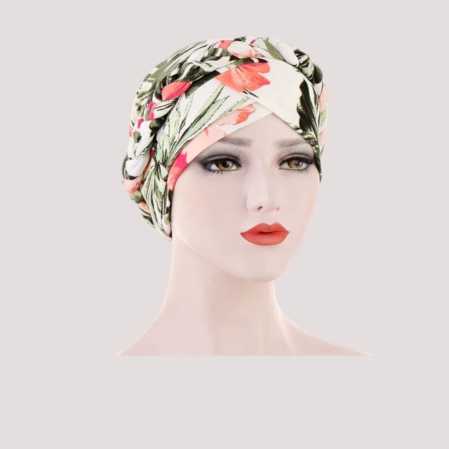 SONIA Foulard Turban Chimio Moderne Blanc à motifs Floral