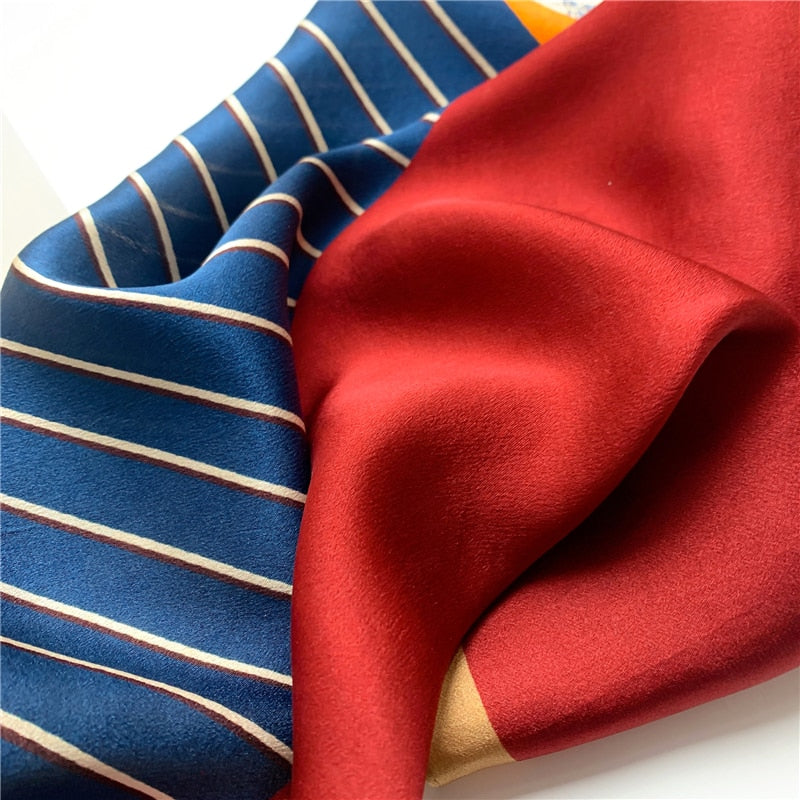 EZRA Foulard Carré Soie Femme Homme Beige Rouge Bleu à motifs