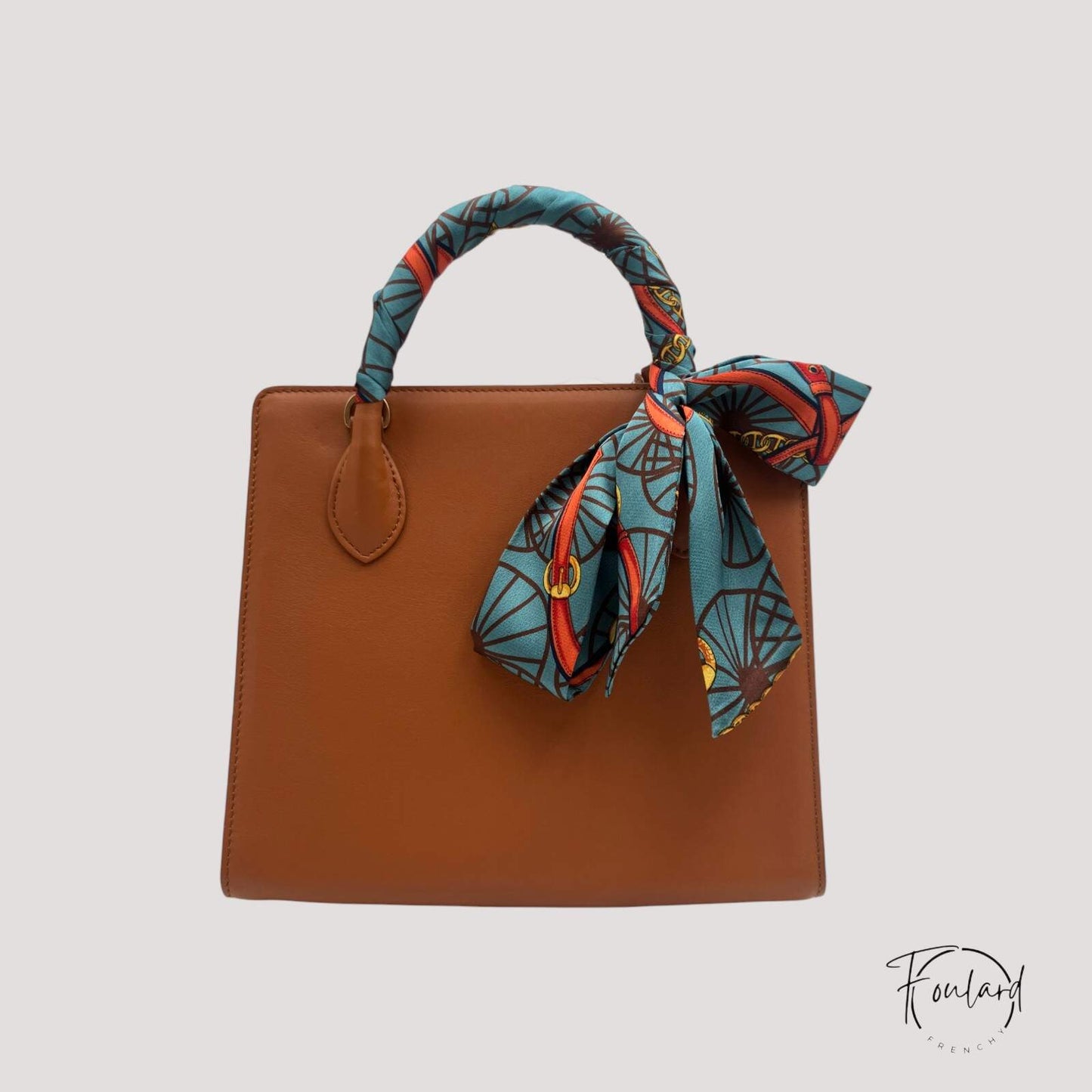 Ceinture foulard bleu-gris à motif équestre