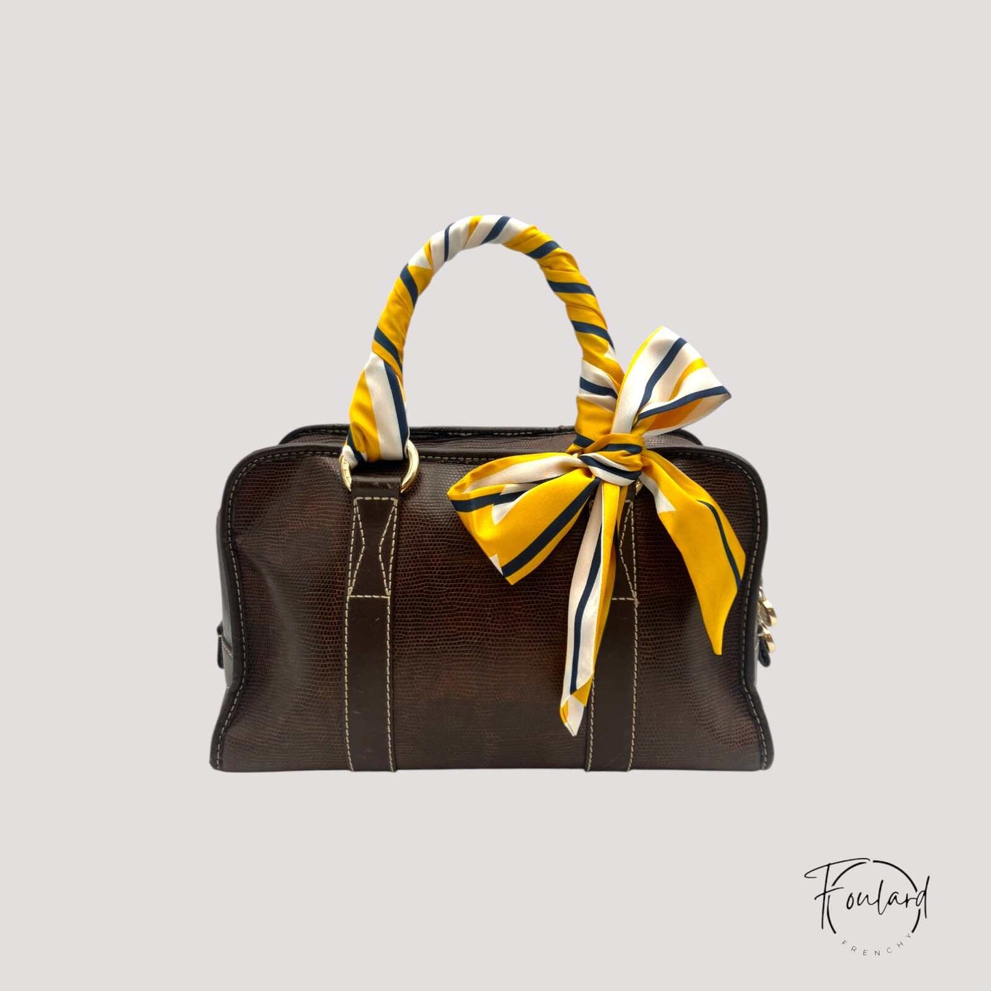 Ceinture foulard jaune à rayures bleu marine