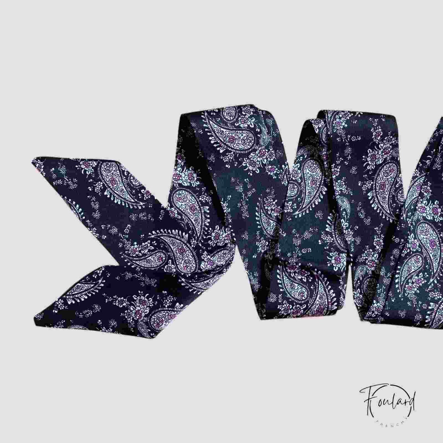 Ceinture foulard noire à motif cachemire violet