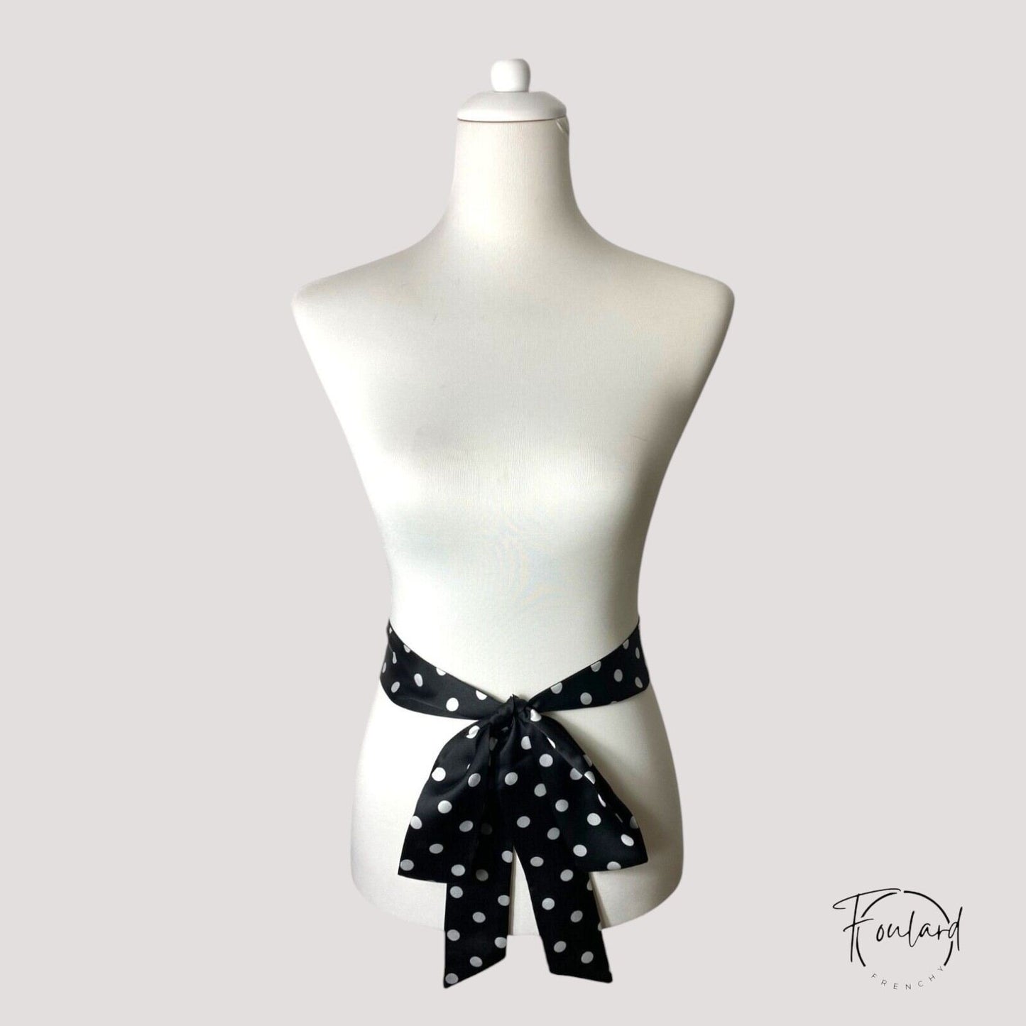 Ceinture foulard noire à pois blancs