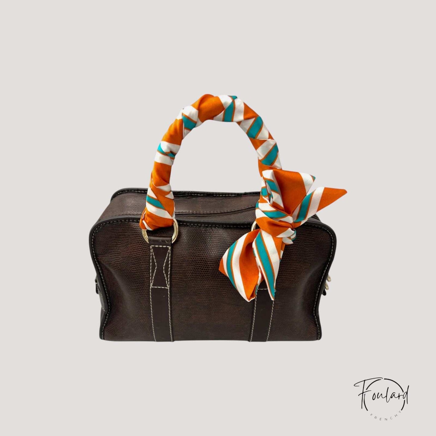 Ceinture foulard orange à rayures turquoise