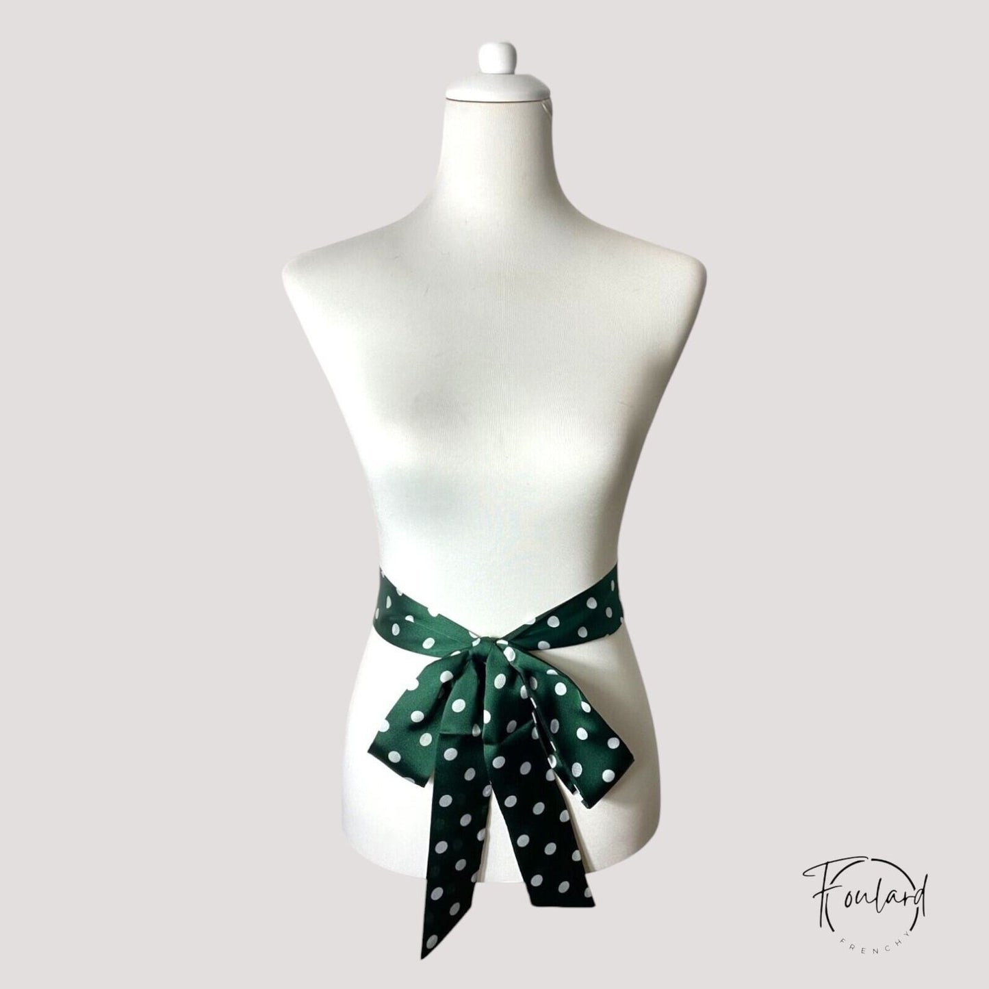 Ceinture foulard verte à pois blancs