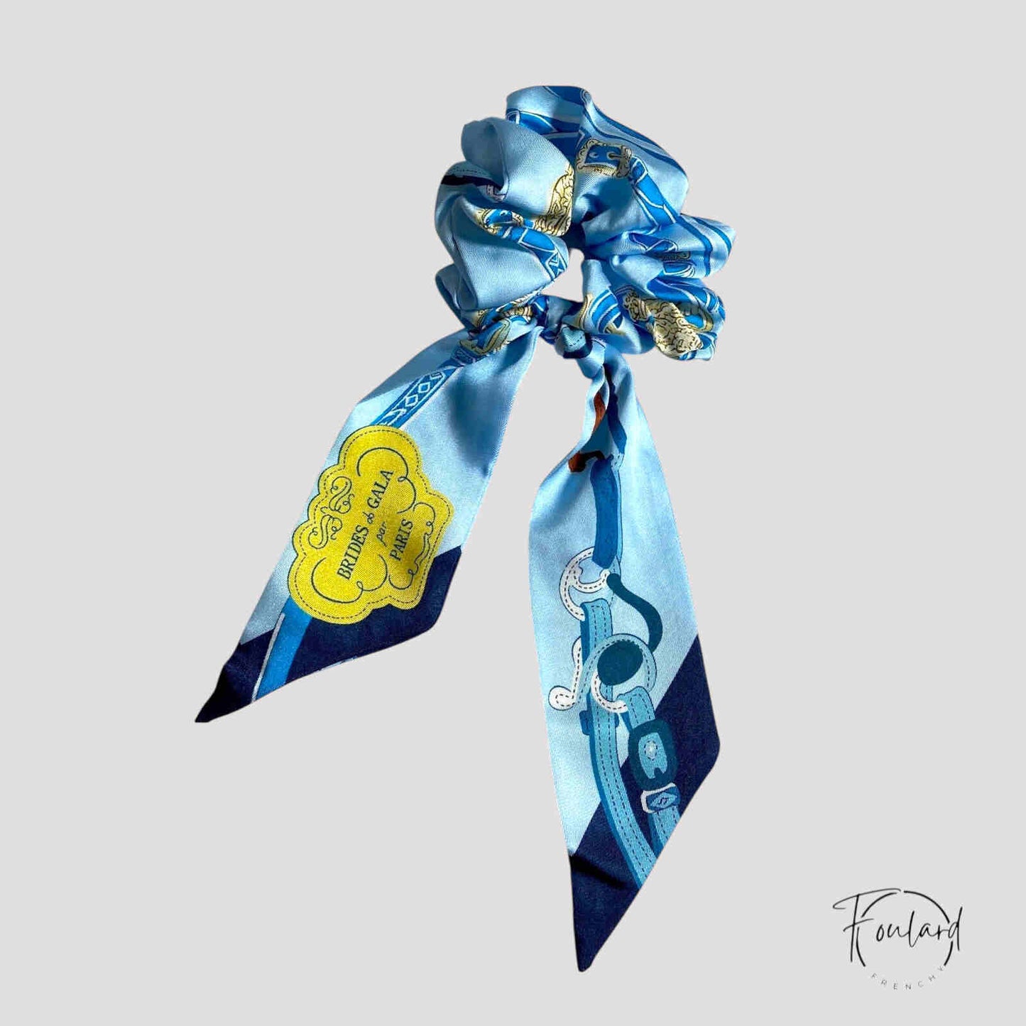 Chouchou Foulard Motif Équestre Bleu