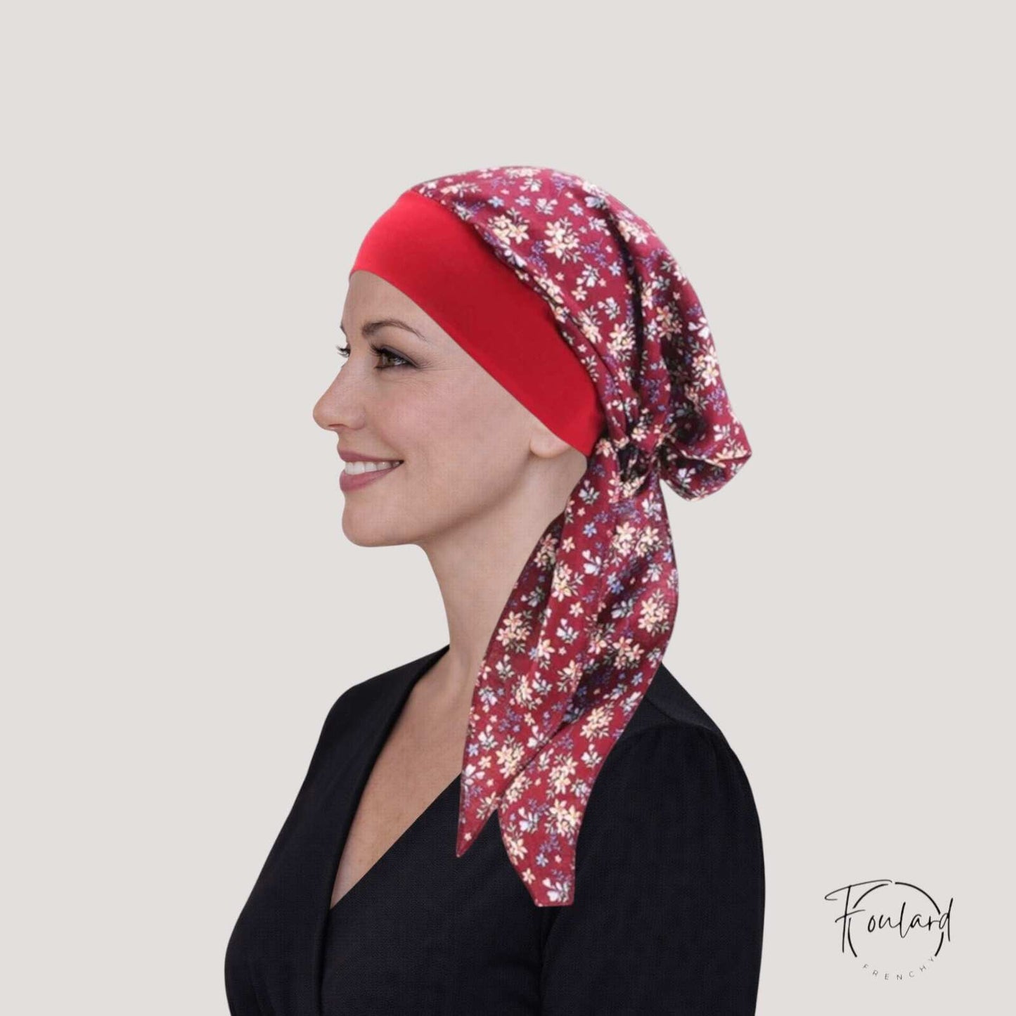 ADÈLE Foulard Cheveux Femme Mode Chimio Rouge à motifs