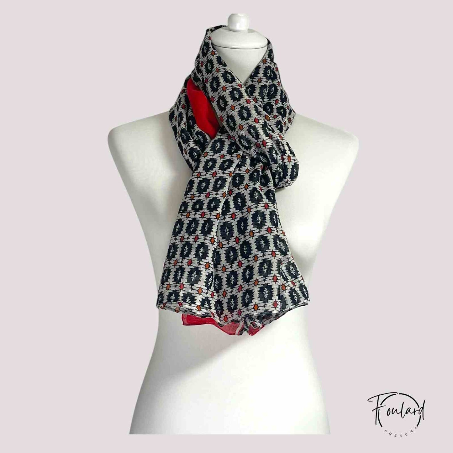 Foulard en coton à motif géométrique noir et rouge
