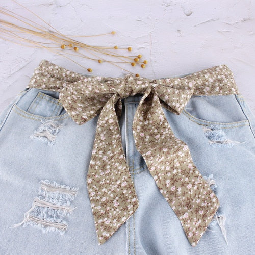 Ceinture foulard verte petites fleurs