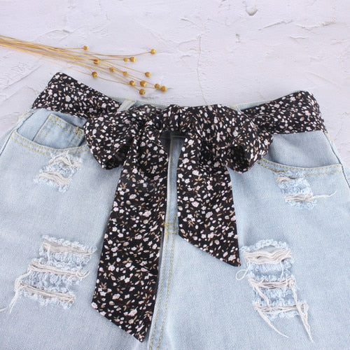 Ceinture foulard noire petites fleurs