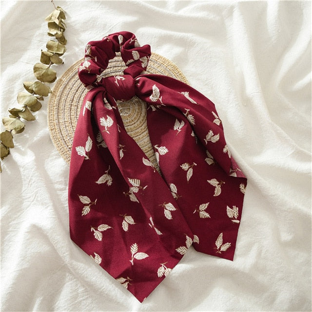 Chouchou Foulard Bordeaux Feuilles en Folie