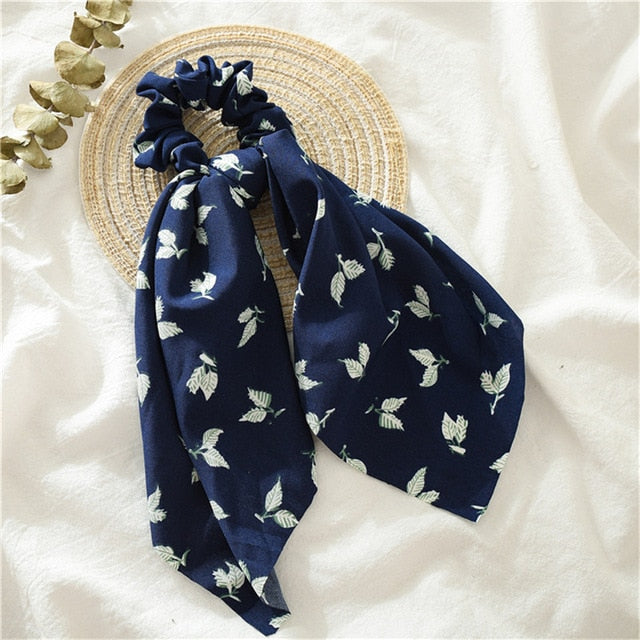 Chouchou Foulard Marine Feuilles en Folie