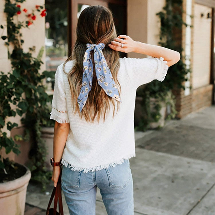 Chouchou Foulard Bleu Printanier