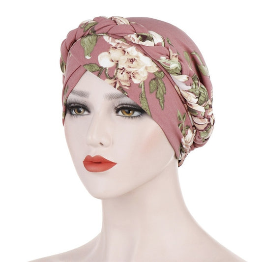 Le turban chimio moderne pour cheveux femme, de couleur rose à motifs, de chez foulard frenchy