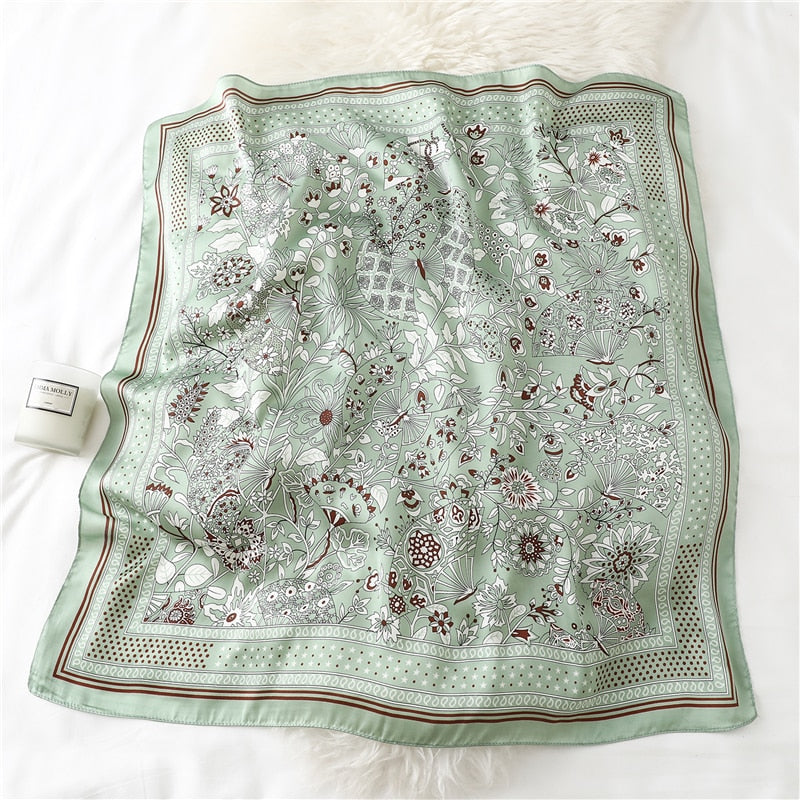 ISABELLE Foulard Cheveux Femme Satin Fichu Vert à motifs