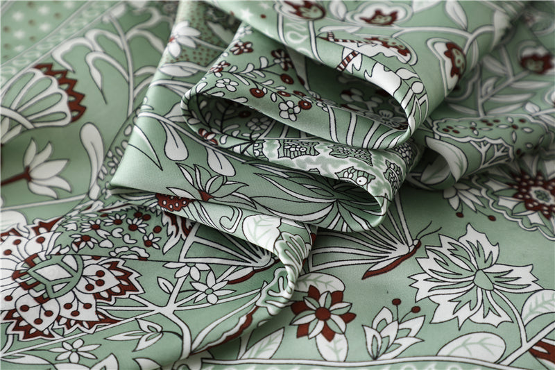 ISABELLE Foulard Cheveux Femme Satin Fichu Vert à motifs