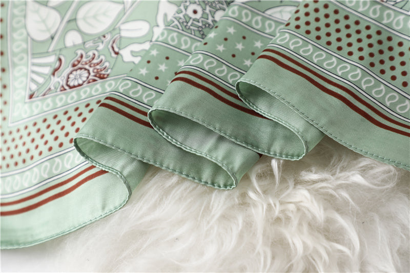 ISABELLE Foulard Cheveux Femme Satin Fichu Vert à motifs