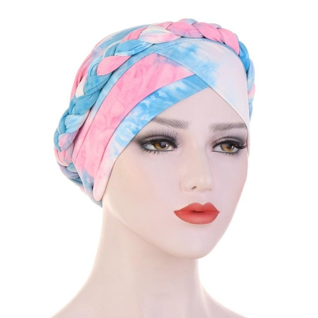 Foulard turban chimio bleu - Pastel