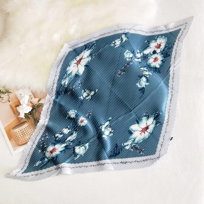 Foulard pour cheveux plissé bleu - Zélie