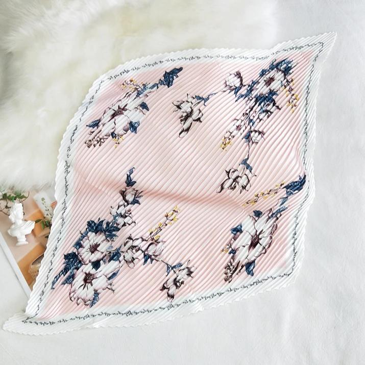 ZÉLIE Foulard Cheveux Femme Plissé Carré Rose Blanc à motifs