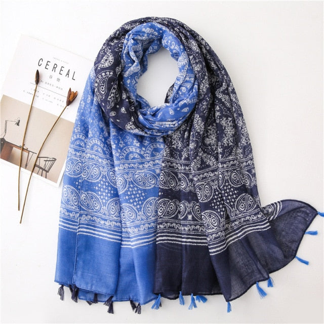 Foulard pour femme 180 bleu - Borghild bohème