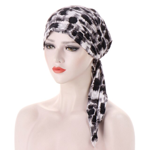 ZOÉ Foulard long chimio noir et blanc Savane