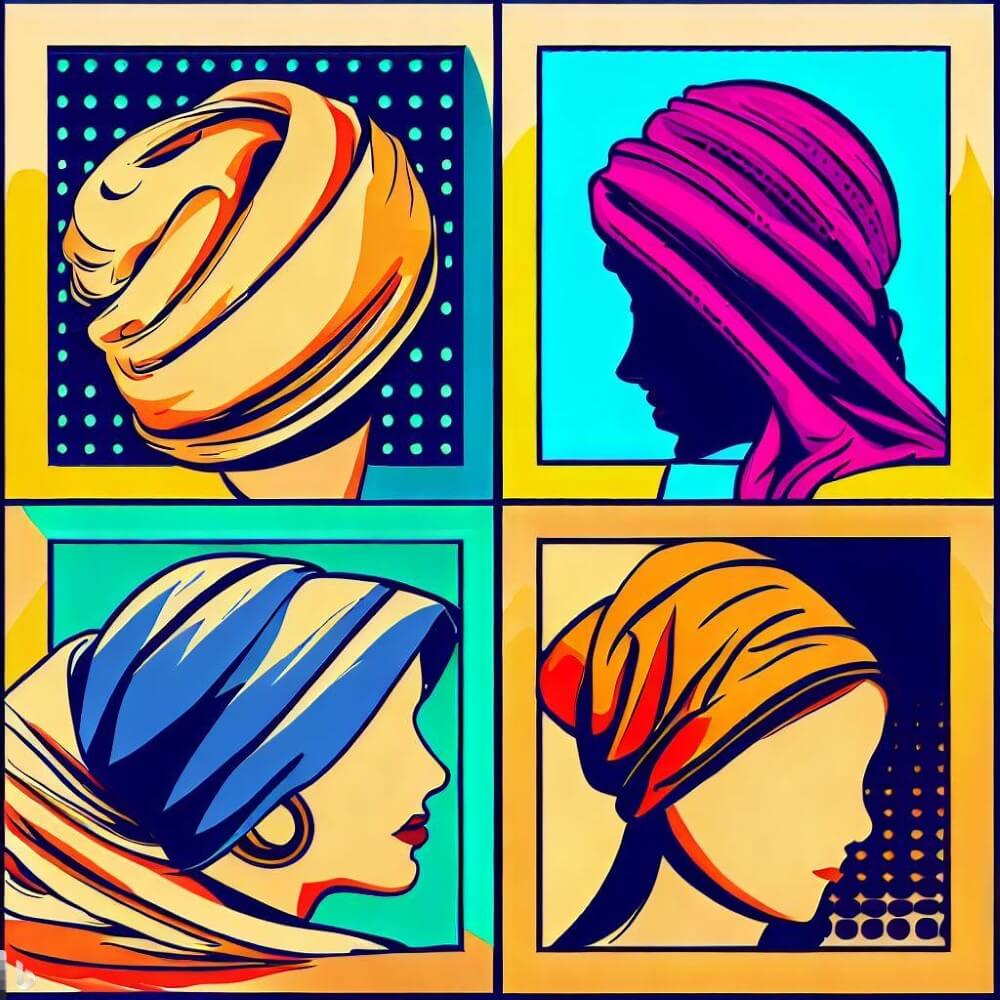 Illustration des différences entre foulard, bonnet, voile, chèche... création originale FOULARD FRENCHY