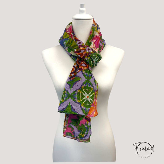 Foulard bohème multicolore en coton – Motifs géométriques et floraux