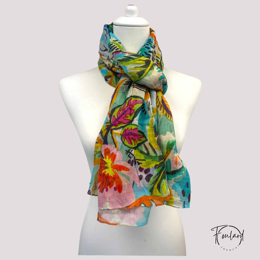 Foulard femme  fleuri multicolore en coton