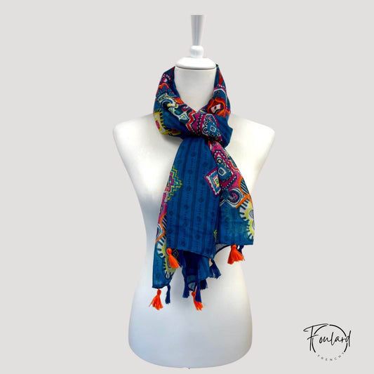 Foulard pour femme 180 bleu - Bordis bohème