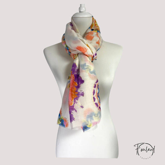Foulard femme à motif aquarelle multicolore