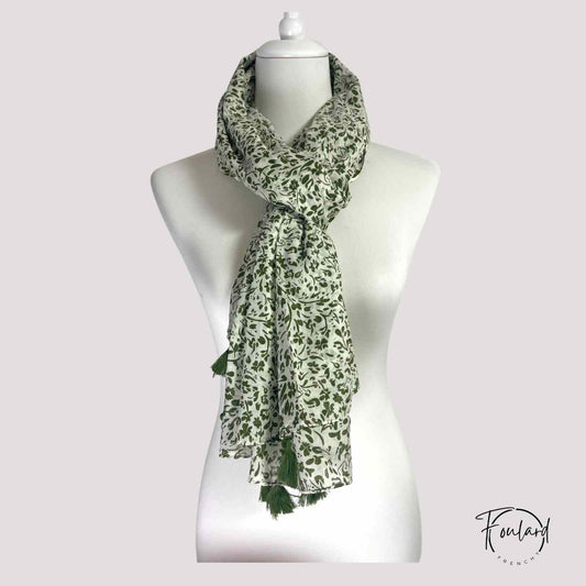Foulard femme vert feuillage
