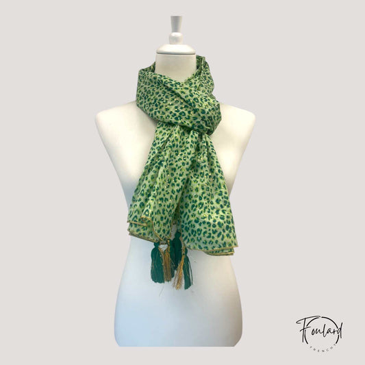 Foulard femme léopard vert doré