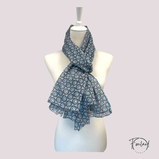 Foulard en coton motif graphique bleu