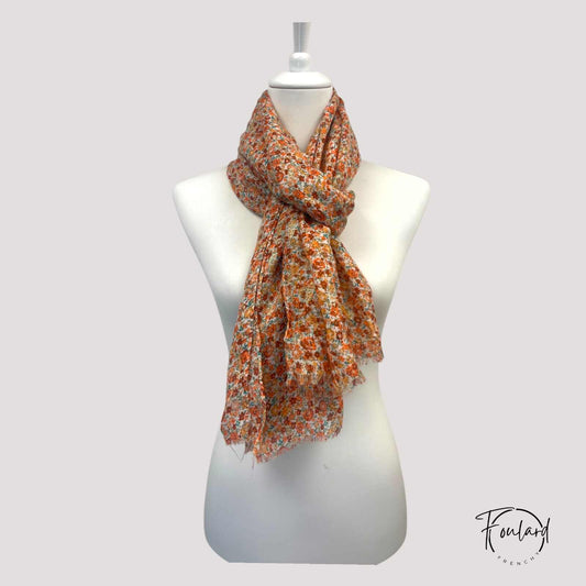 foulard femme  fleuri rouge doré
