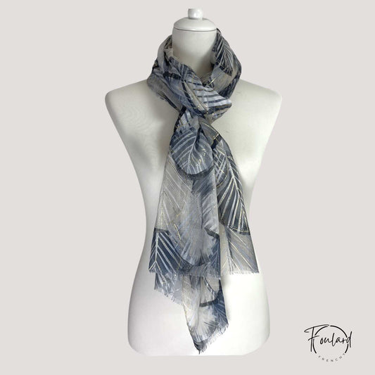Foulard femme noir à motifs graphiques et dorures