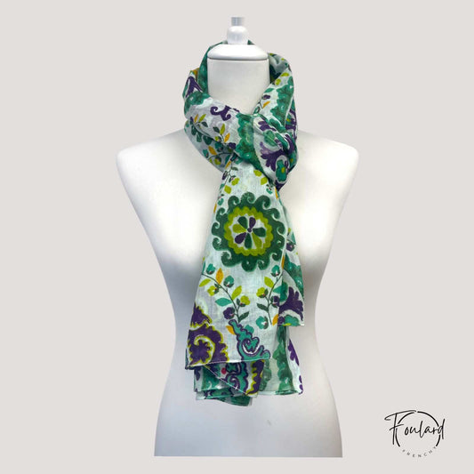 Foulard oriental vert et violet