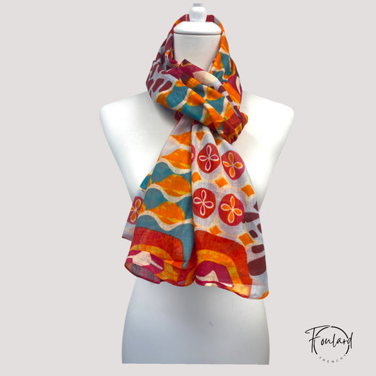 Foulard coloré imprimé géométrique multicolore