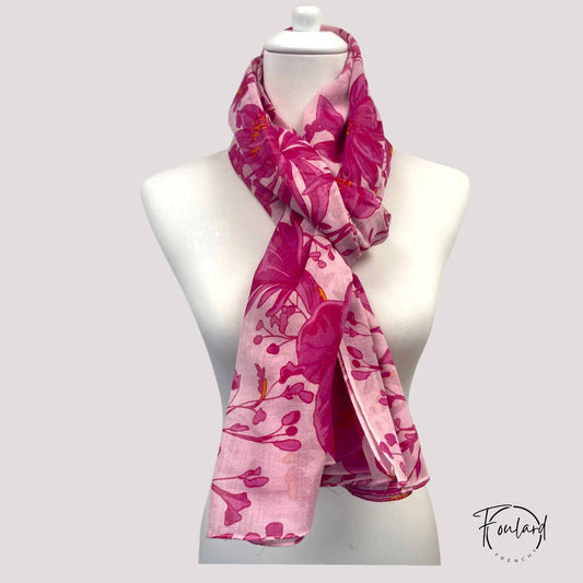 Foulard floral rose fuchsia