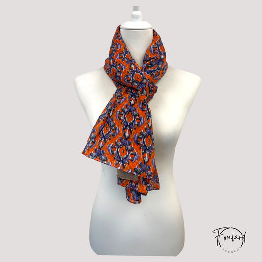 Foulard ethnique rouge et violet – 100 % coton