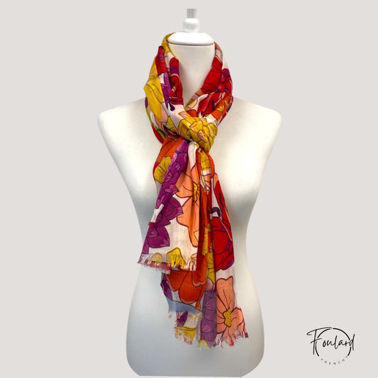 Foulard  femme fleuri  100 % coton