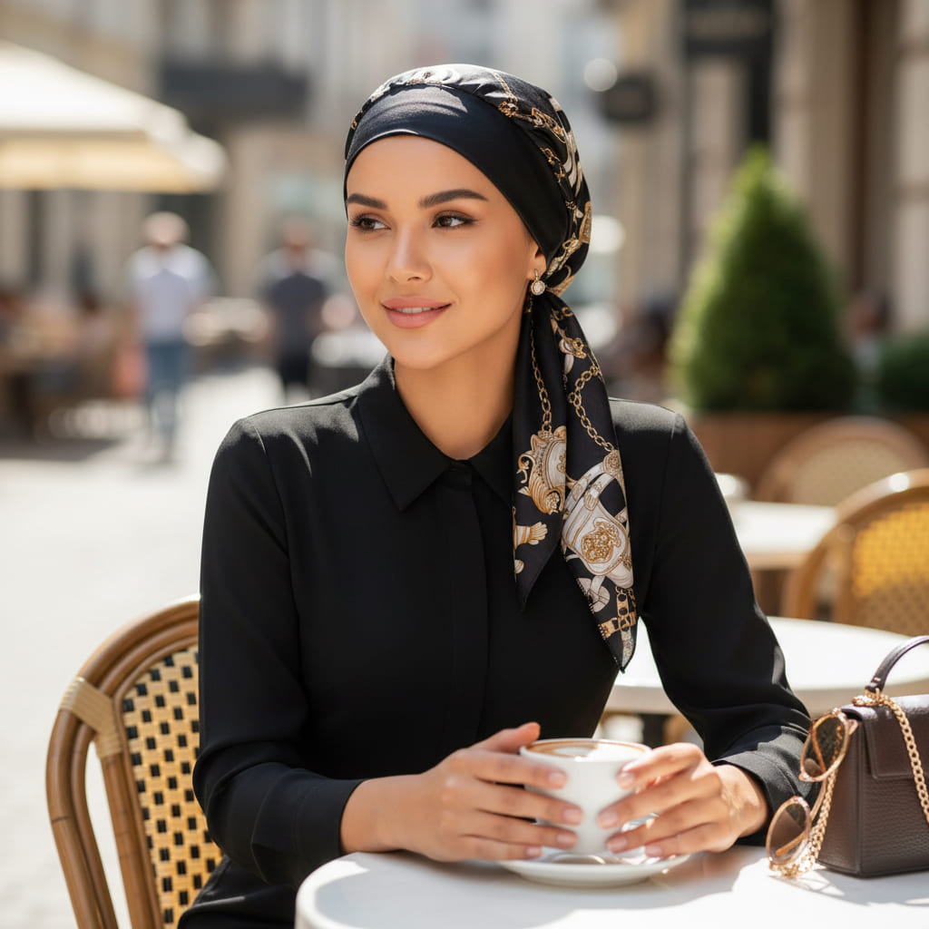 ADALINE Foulard long chimio noir et dessins doré - Baroque
