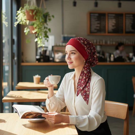 ADÈLE Foulard Cheveux Femme Mode Chimio Rouge à motifs