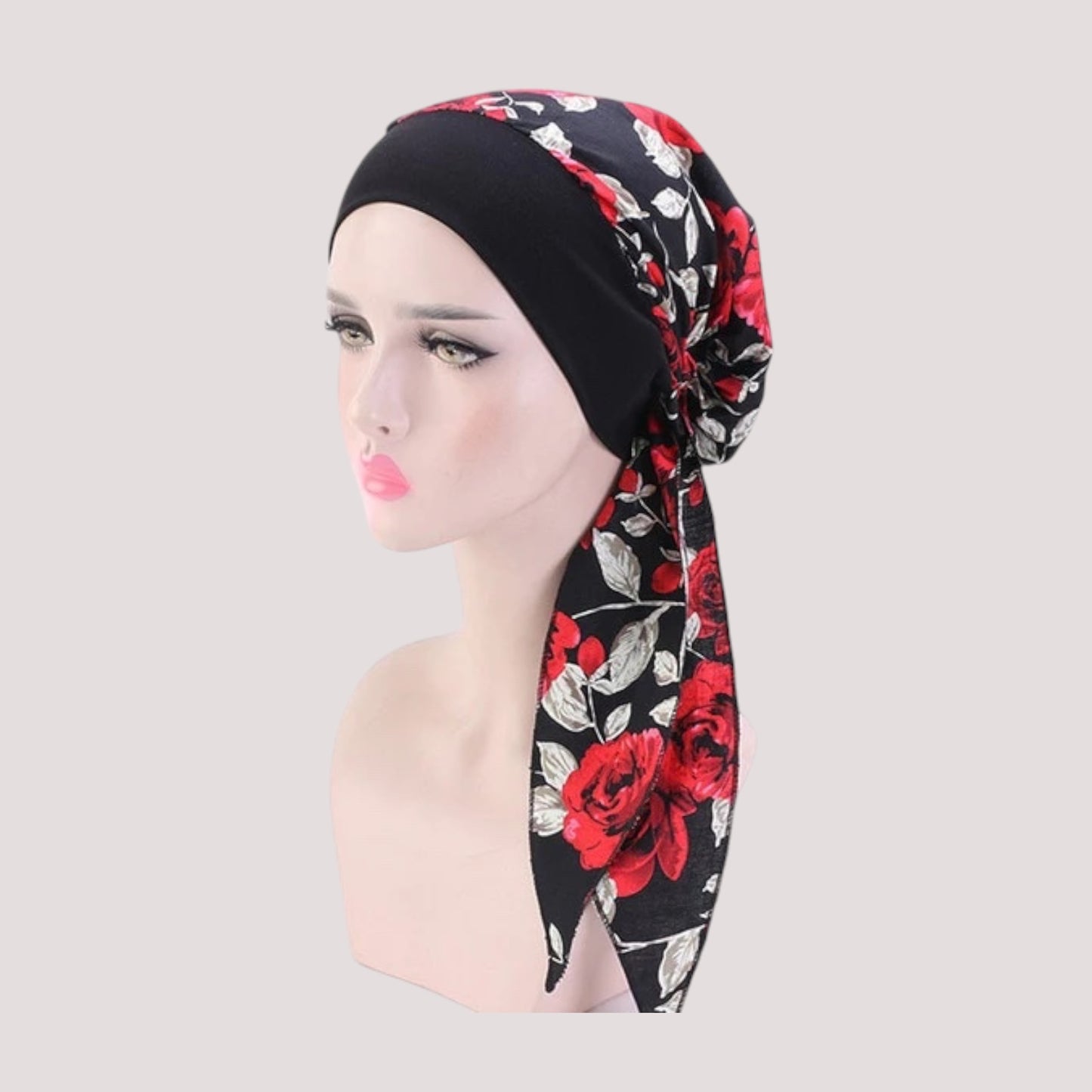 ALEXANDRA Foulard long chimio noir - Roses rouges