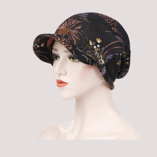 ALEXIA Casquette Foulard Femme Mode Chimio Noir à motifs