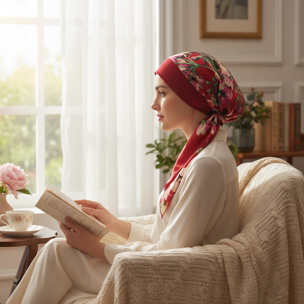 ANGÉLIQUE Foulard long chimio rouge - Floral