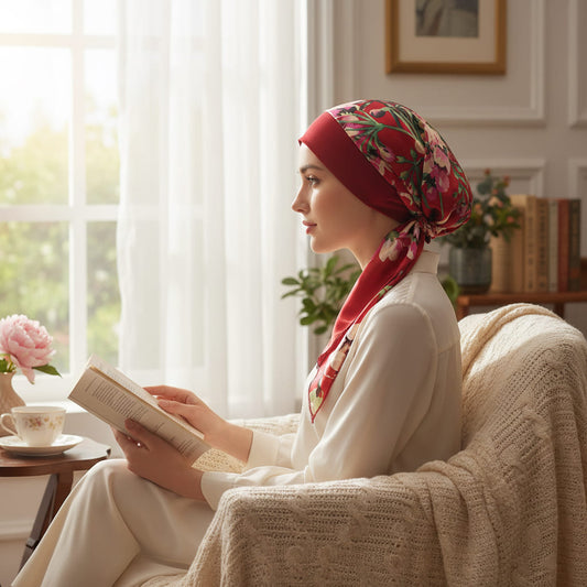 ANGÉLIQUE Foulard long chimio rouge - Floral