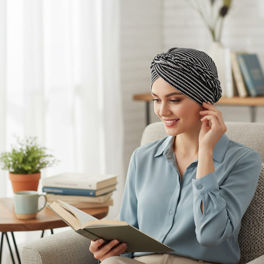 ARLETTE Foulard Cheveux Turban Moderne Chimio Noir Blanc