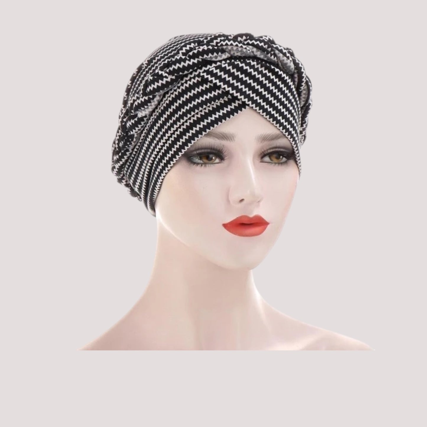 ARLETTE Foulard Cheveux Turban Moderne Chimio Noir Blanc