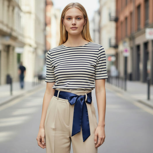 Ceinture foulard bleu marine satinée - 180 cm