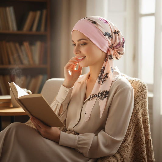 DELPHINE Foulard Cheveux Femme Rose Mode Chimio à motifs
